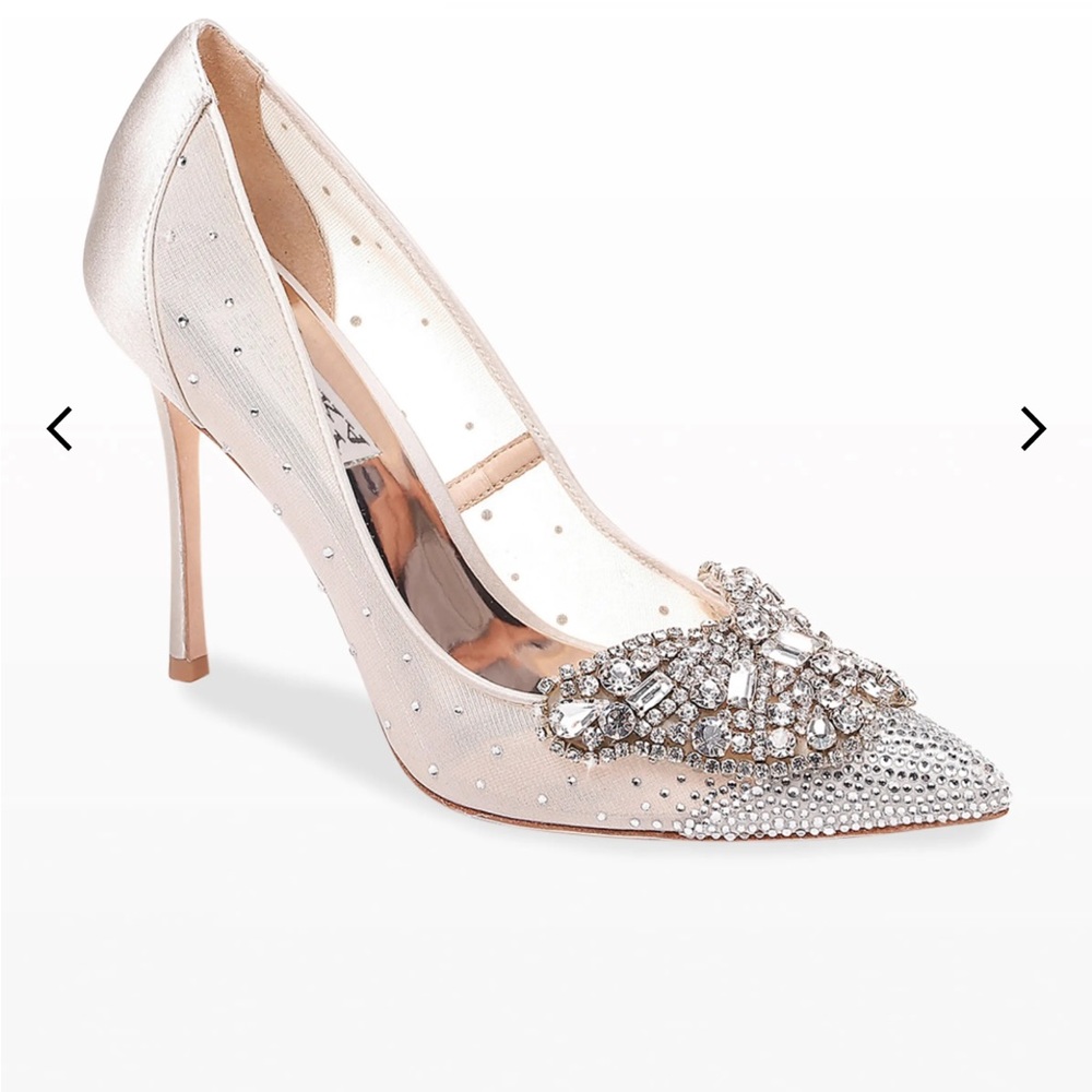 Badgley Mischka Quintana Mesh Embellished High-Heel Pumps in Champagne - Picture 6 of 16